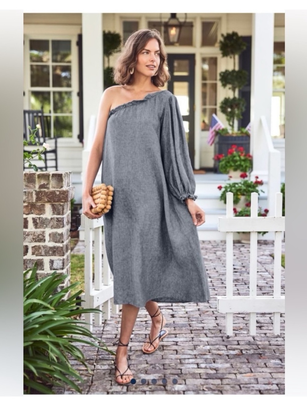 Lake Elegant Grey-Blue One-Shoulder Dress - Size L